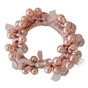 Pink Bead, Ribbon Bun Wrap, Pony Holder Wristlet L518